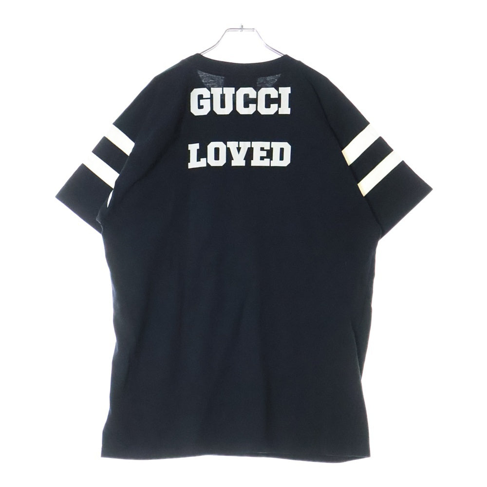 GUCCI(グッチ) SS21 1921 Series Alphabet Printing T-Shirt ロゴプリント フットボール 半袖Tシャツ ブラック 660744 XJDKK
