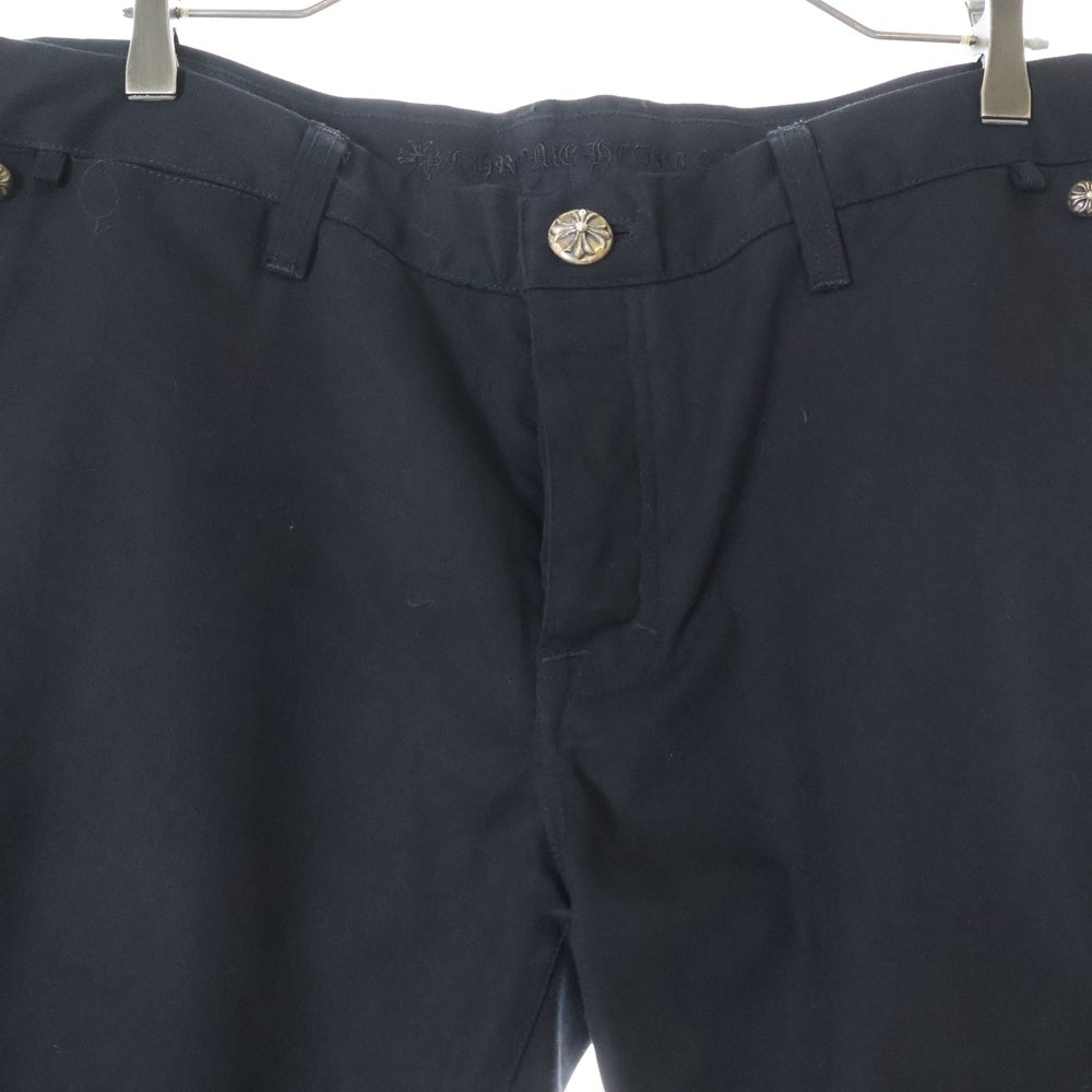 CHROME HEARTS(クロムハーツ) CHINOS レザー切替 クロスボール ボタンフライ チノパンツ ワークパンツ ブラック