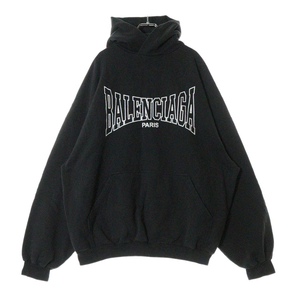 BALENCIAGA(バレンシアガ) 24AW ロゴヴィンテージプリントプルオーバーパーカー ブラック/ホワイト 803265 TRVH6