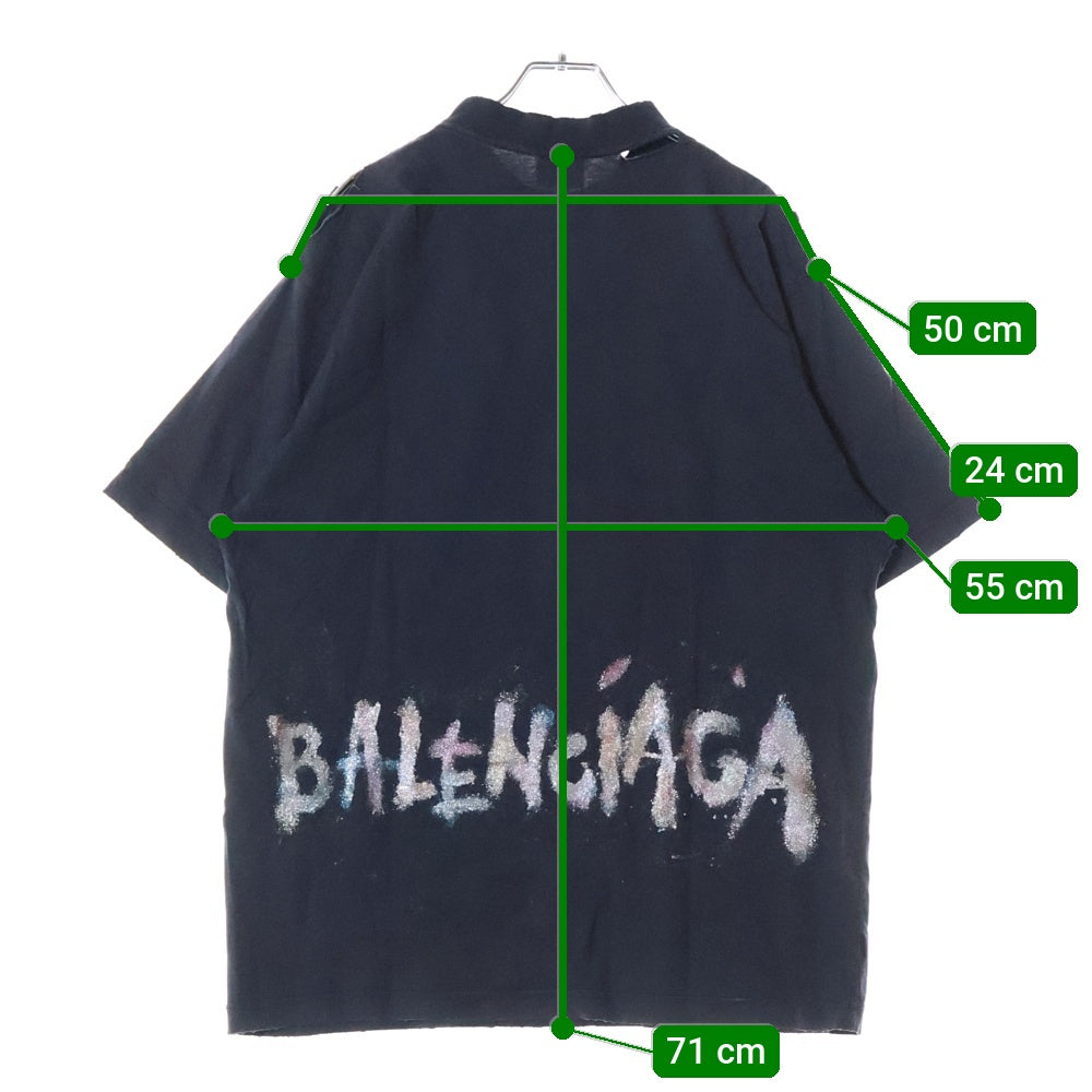 BALENCIAGA(バレンシアガ) Medium Fit T Shirtダメージ加工 半袖Tシャツ ブラック 764235 TSVD5
