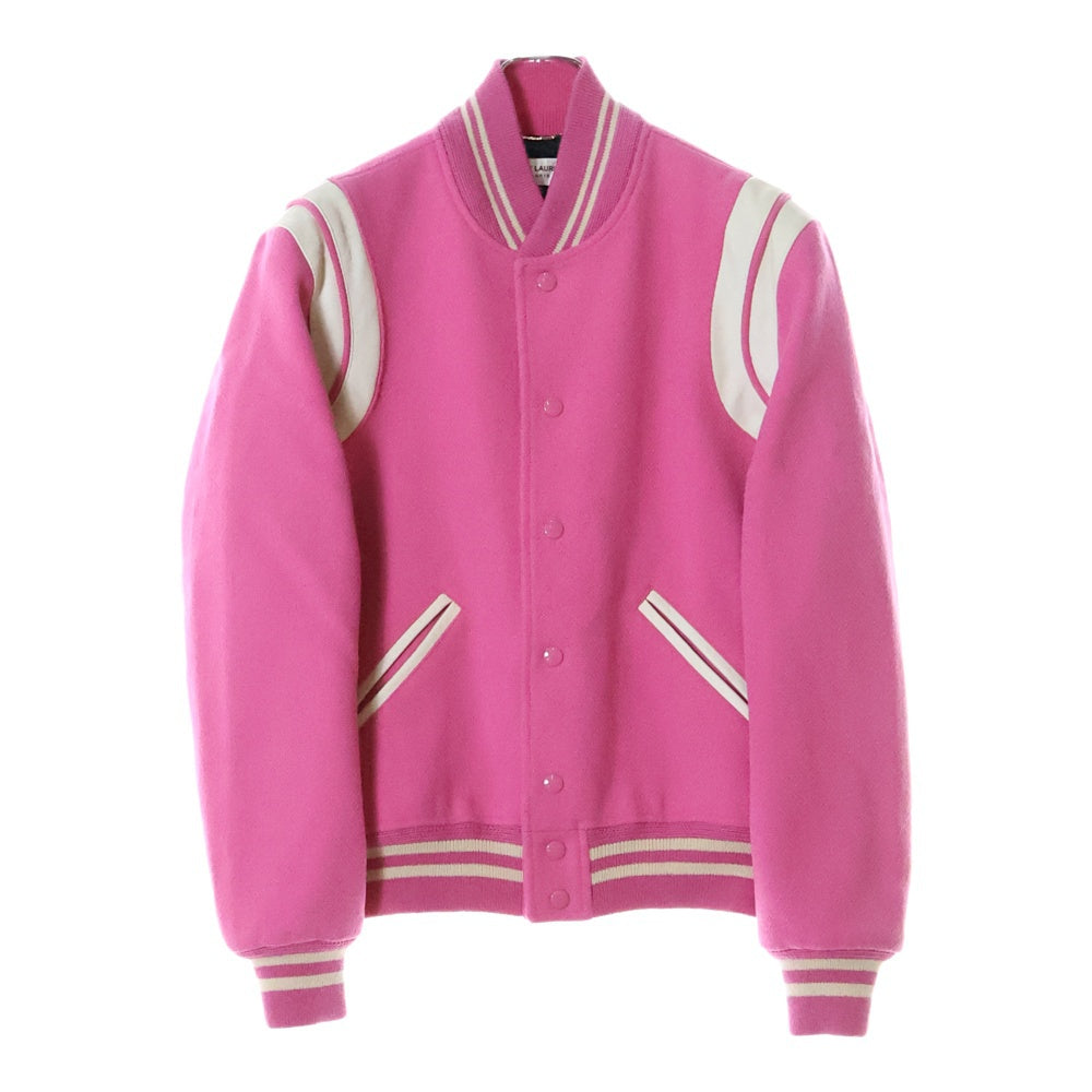 SAINT LAURENT PARIS(サンローランパリ) TEDDY JACKET テディジャケット レザートリムウールスタジアムジャンパー ピンク 354718 Y180W