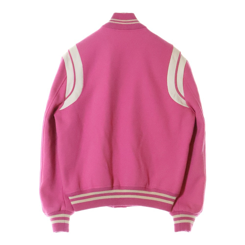 SAINT LAURENT PARIS(サンローランパリ) TEDDY JACKET テディジャケット レザートリムウールスタジアムジャンパー ピンク 354718 Y180W