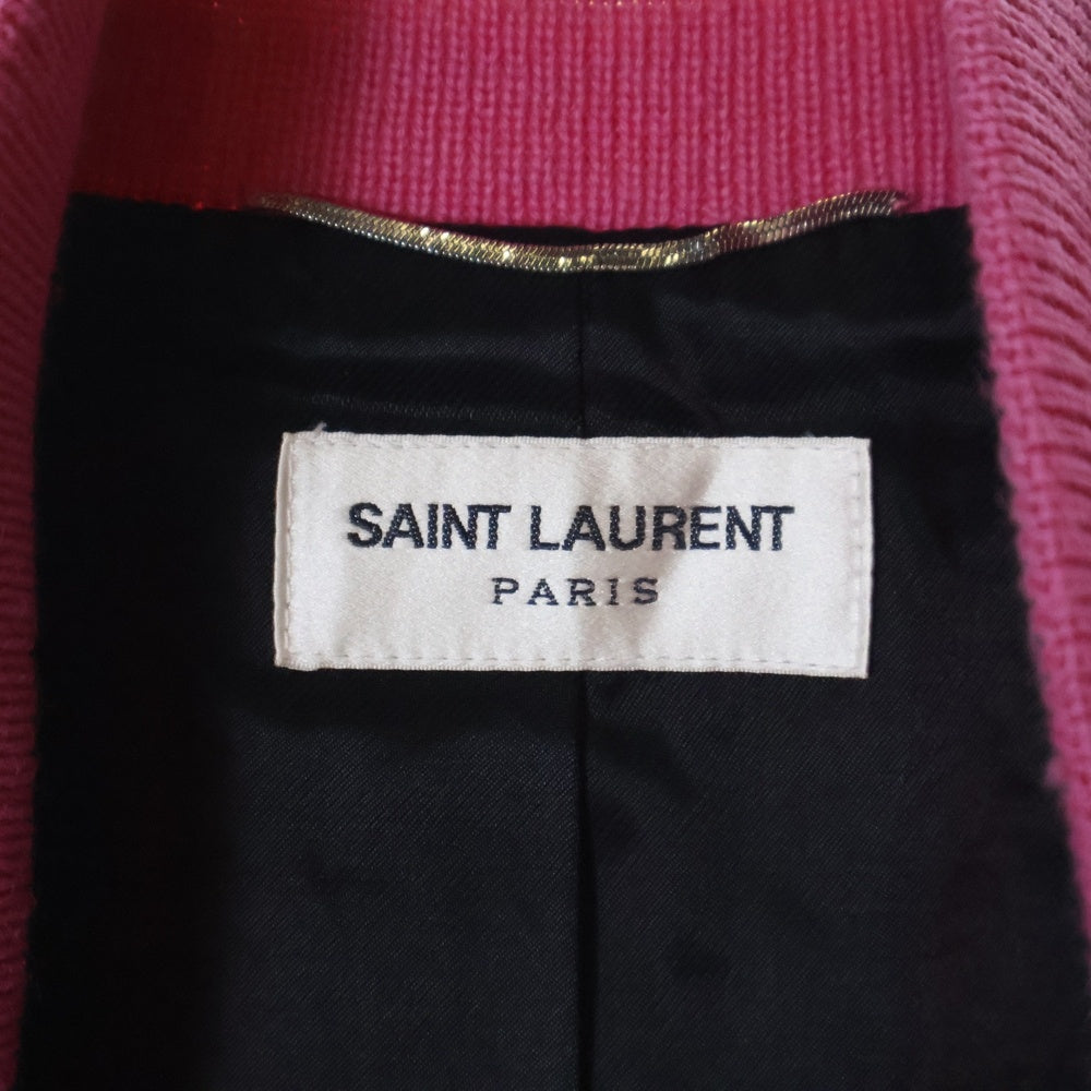SAINT LAURENT PARIS(サンローランパリ) TEDDY JACKET テディジャケット レザートリムウールスタジアムジャンパー ピンク 354718 Y180W