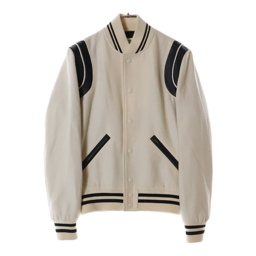 SAINT LAURENT PARIS(サンローランパリ) TEDDY JACKET テディジャケット レザートリムスタジャンパー ホワイト/ナチュラル 354718 Y213Q 2021