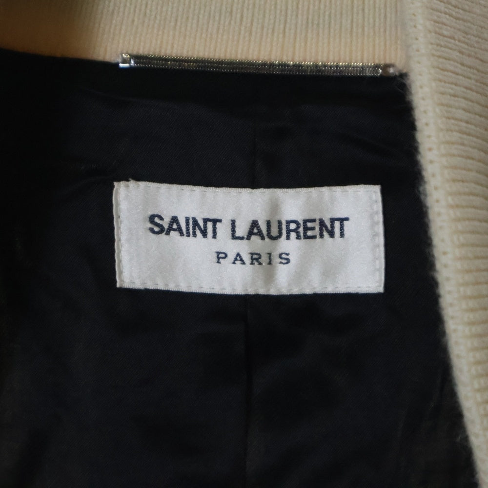 SAINT LAURENT PARIS(サンローランパリ) TEDDY JACKET テディジャケット レザートリムスタジャンパー ホワイト/ナチュラル 354718 Y213Q 2021