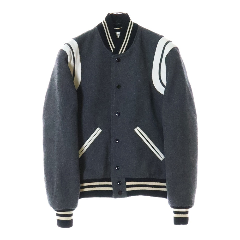SAINT LAURENT PARIS(サンローランパリ) TEDDY JACKET テディジャケット レザートリムスタジャンパー ブラック/グレー 354718 Y968W
