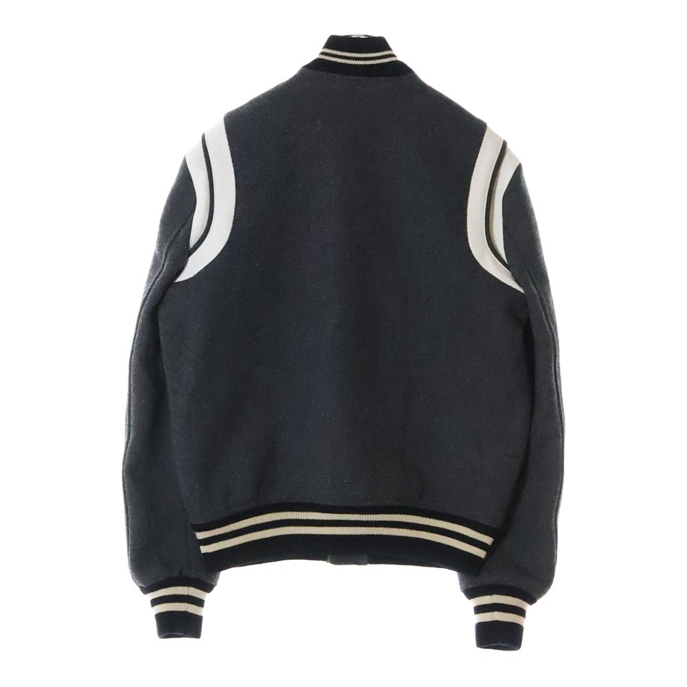 SAINT LAURENT PARIS(サンローランパリ) TEDDY JACKET テディジャケット レザートリムスタジャンパー ブラック/グレー 354718 Y968W