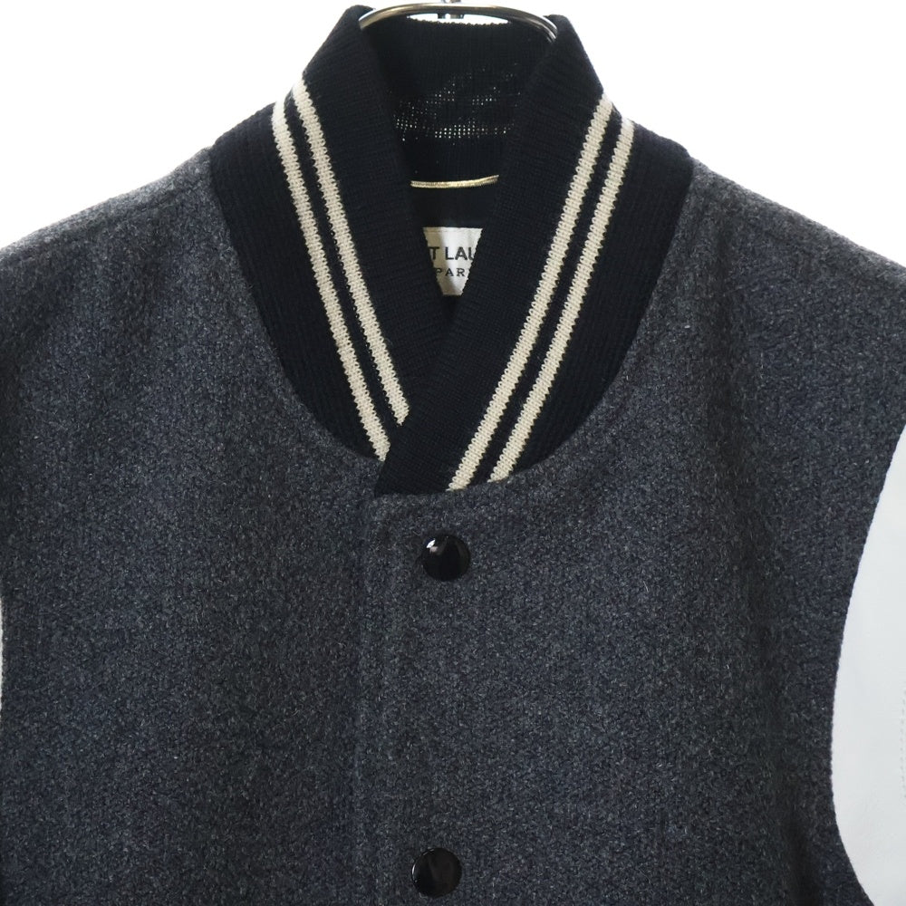 SAINT LAURENT PARIS(サンローランパリ) TEDDY JACKET テディジャケット レザートリムスタジャンパー ブラック/グレー 354718 Y968W