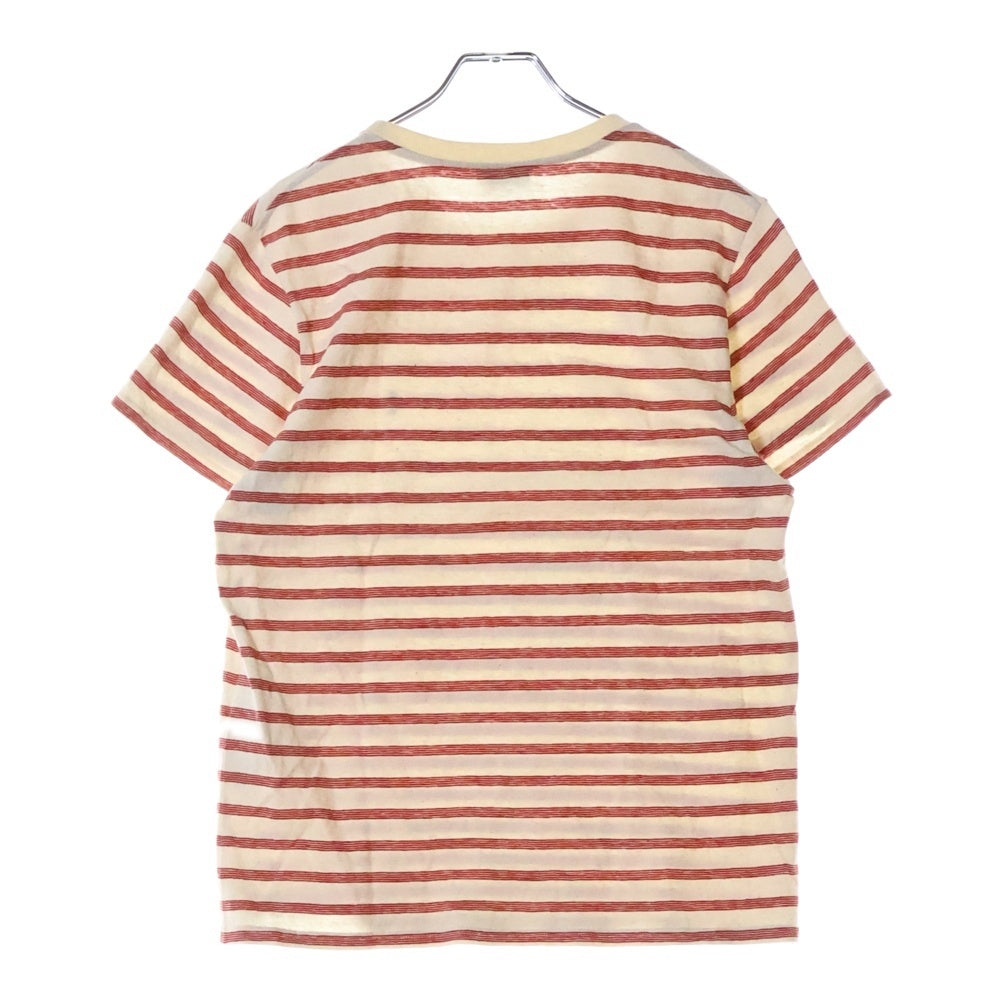 SAINT LAURENT PARIS(サンローランパリ) YSLロゴ刺繍ボーダー 半袖Tシャツ カットソー べージュ/ピンク 683806 Y36OX