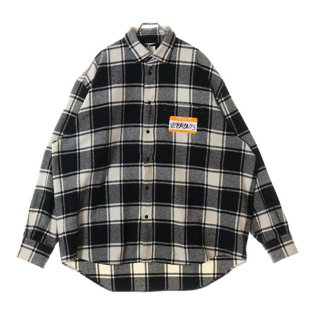 VETEMENTS(ヴェトモン) MY NAME IS FLANNEL SHIRT フランネル ウール長袖シャツ ブラック/ホワイト