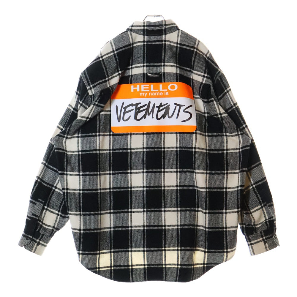 VETEMENTS(ヴェトモン) MY NAME IS FLANNEL SHIRT フランネル ウール長袖シャツ ブラック/ホワイト