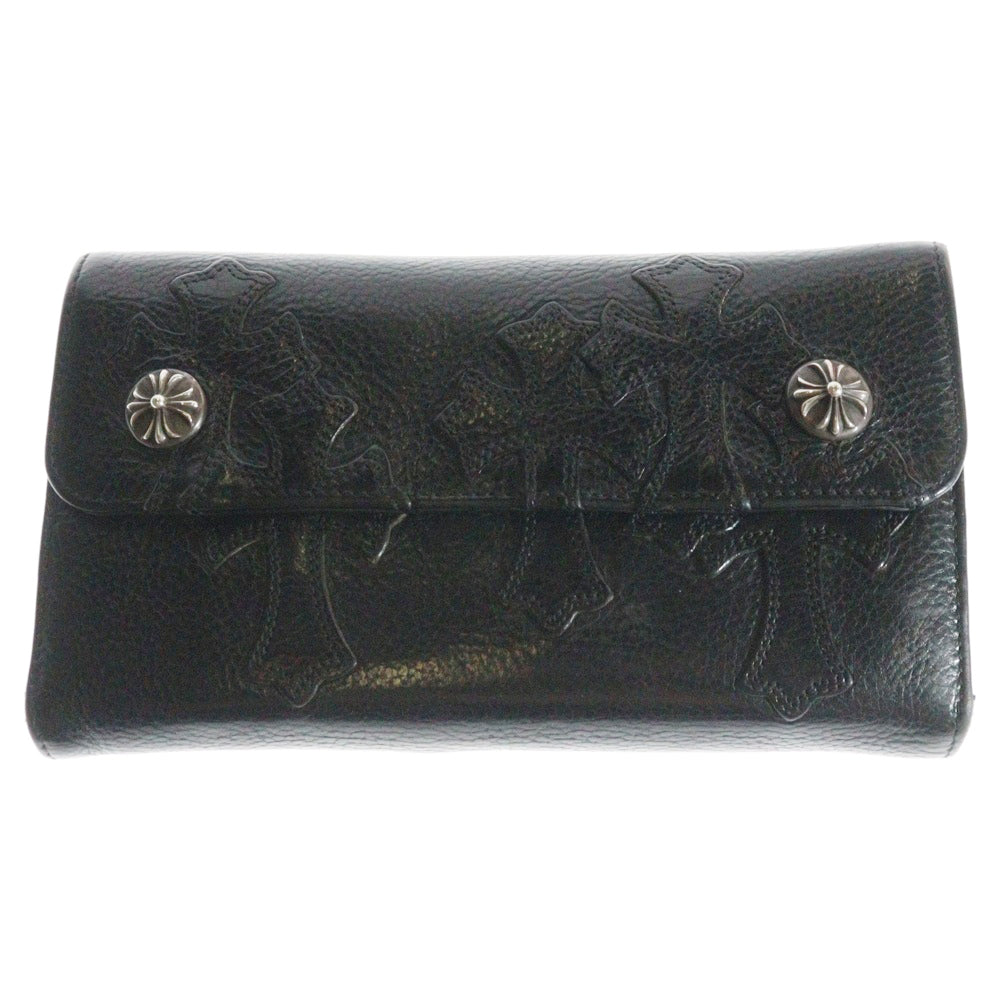 CHROME HEARTS(クロムハーツ) WAVE CROSS PATCH クロスパッチ付き ウェーブウォレット 長財布 ブラック/シルバー