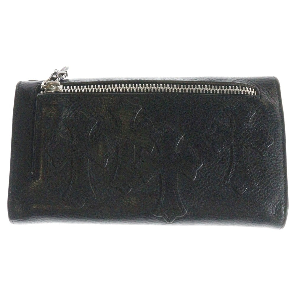 CHROME HEARTS(クロムハーツ) WAVE CROSS PATCH クロスパッチ付き ウェーブウォレット 長財布 ブラック/シルバー