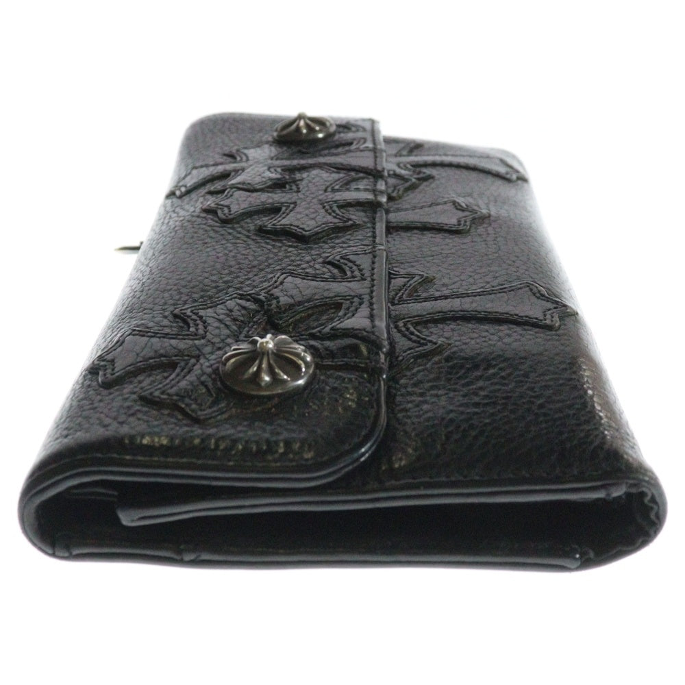CHROME HEARTS(クロムハーツ) WAVE CROSS PATCH クロスパッチ付き ウェーブウォレット 長財布 ブラック/シルバー