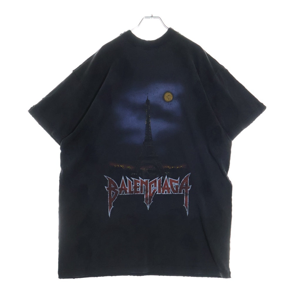 BALENCIAGA(バレンシアガ) 24SS PARIS MOON Double Front USED加工 パリ ムーン オーバーサイズ半袖Tシャツ ブラック 791615 TQVY2