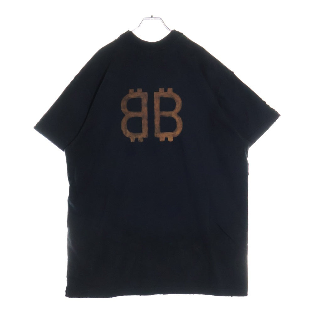 BALENCIAGA(バレンシアガ) 24SS PARIS MOON Double Front USED加工 パリ ムーン オーバーサイズ半袖Tシャツ ブラック 791615 TQVY2