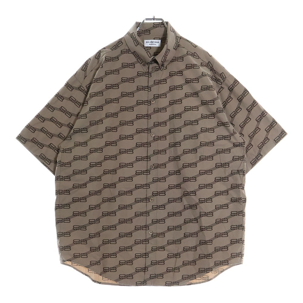 BALENCIAGA(バレンシアガ) 22SS BBモノグラムロゴ 総柄半袖シャツ ブラウン 683734 TML36