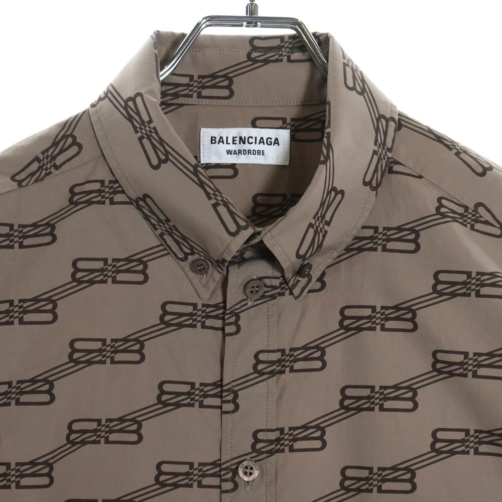 BALENCIAGA(バレンシアガ) 22SS BBモノグラムロゴ 総柄半袖シャツ ブラウン 683734 TML36