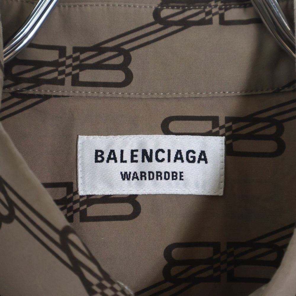 BALENCIAGA(バレンシアガ) 22SS BBモノグラムロゴ 総柄半袖シャツ ブラウン 683734 TML36