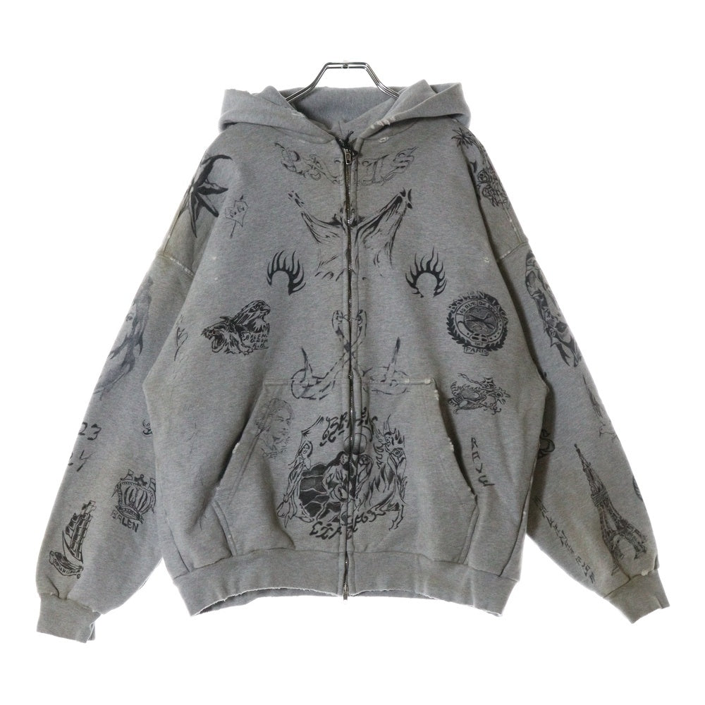 BALENCIAGA(バレンシアガ) 24SS Graffiti Zip Up Hoodie グラフィティ ダメージ加工 ジップアップスウェット フーディー ホワイト 770939 TQVK1