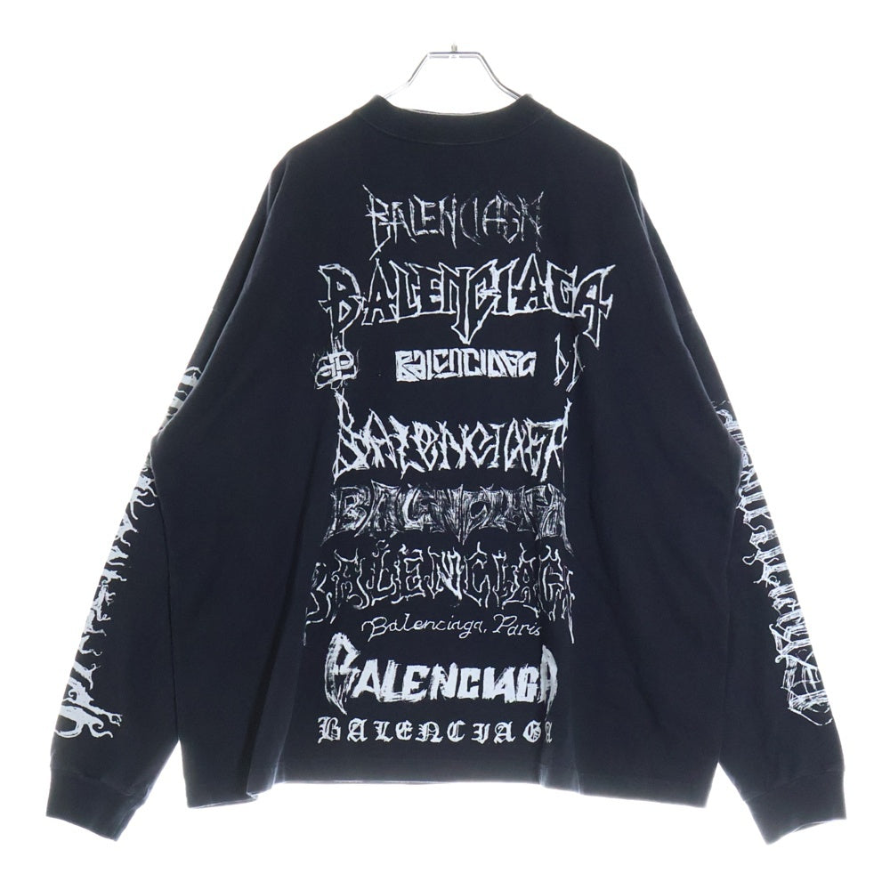 BALENCIAGA(バレンシアガ) 24SS ヴィンテージ加工メタルロゴ長袖Tシャツ カットソー ブラック 699191 TPVO3