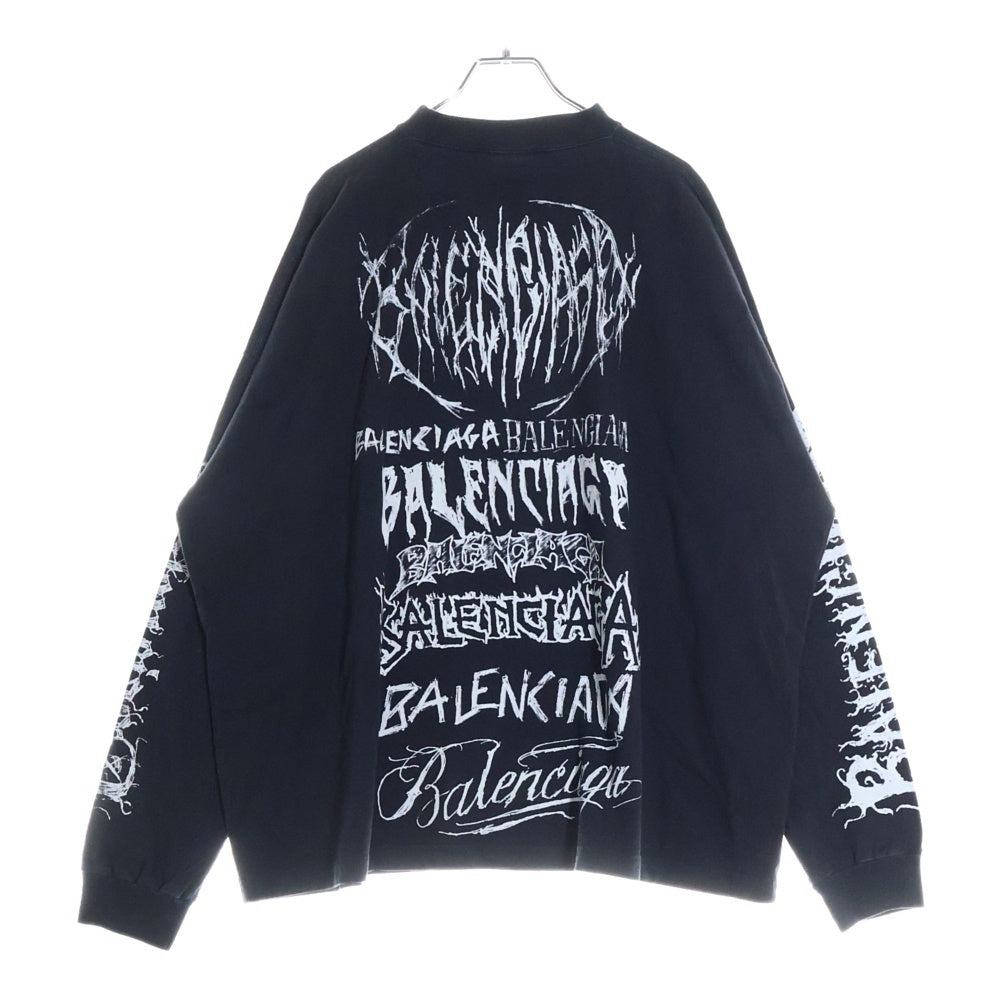 BALENCIAGA(バレンシアガ) 24SS ヴィンテージ加工メタルロゴ長袖Tシャツ カットソー ブラック 699191 TPVO3