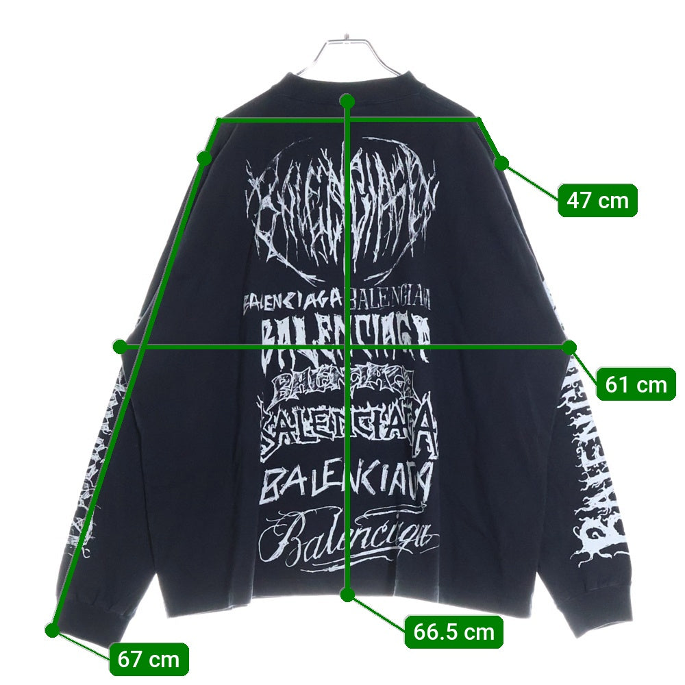 BALENCIAGA(バレンシアガ) 24SS ヴィンテージ加工メタルロゴ長袖Tシャツ カットソー ブラック 699191 TPVO3