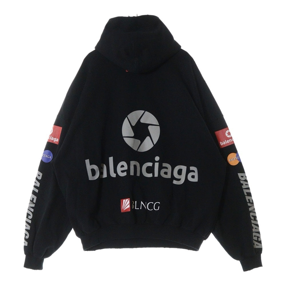 BALENCIAGA(バレンシアガ) 23AW Top League Round Hoodie トップリーグ ラウンド ダメージ加工 プルオーバースウェットパーカー フーディー ブラック 767885 TPVF1
