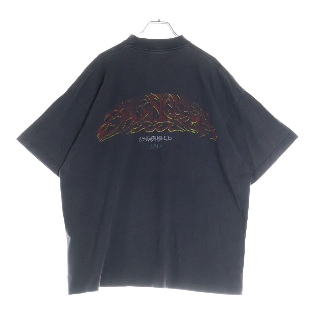BALENCIAGA(バレンシアガ) 23AW Off Shore Oversized T-shirt ヴィンテージ加工 オーバーサイズド 半袖Tシャツ チャコールグレー 739028 TPVM8