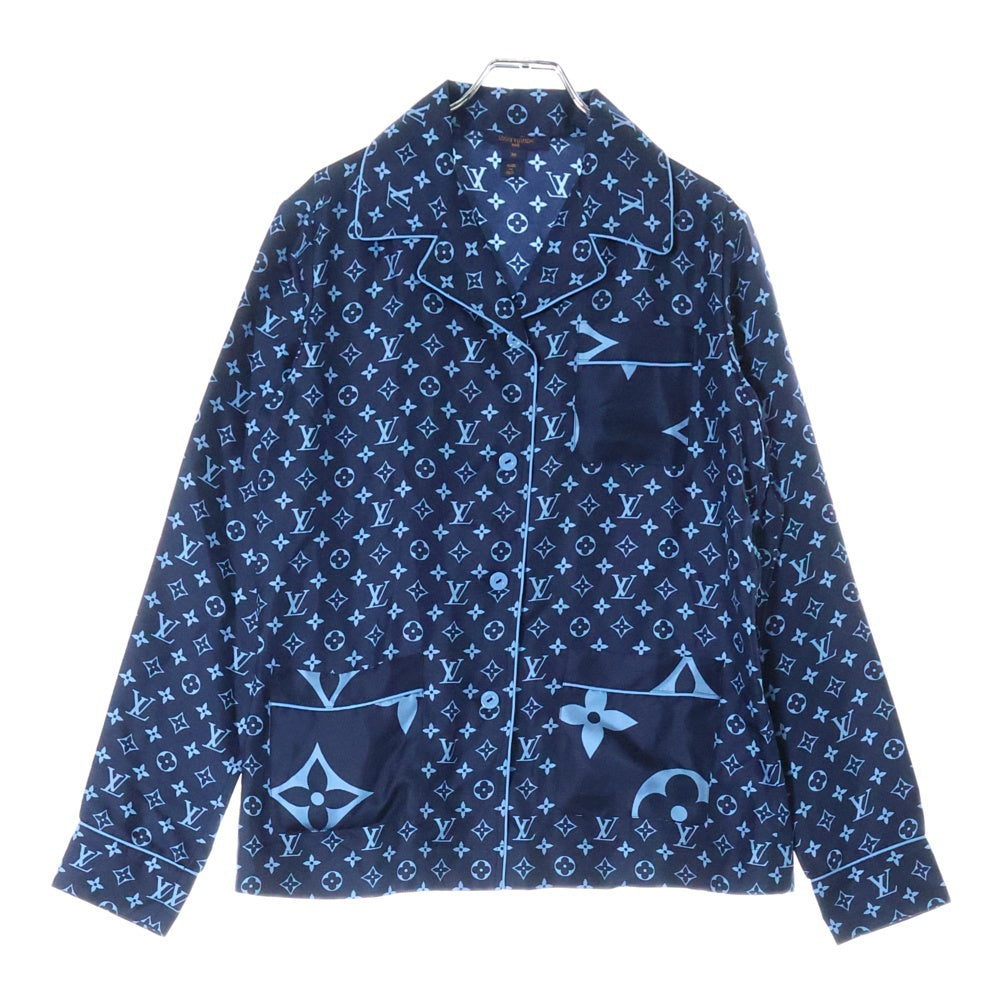 LOUIS VUITTON(ルイヴィトン) 22AW L/S Pajama Shirt W/Pocket 総柄デザイン パジャマシャツ ネイビー/ブルー レディース RW222W PR0 FNBL50