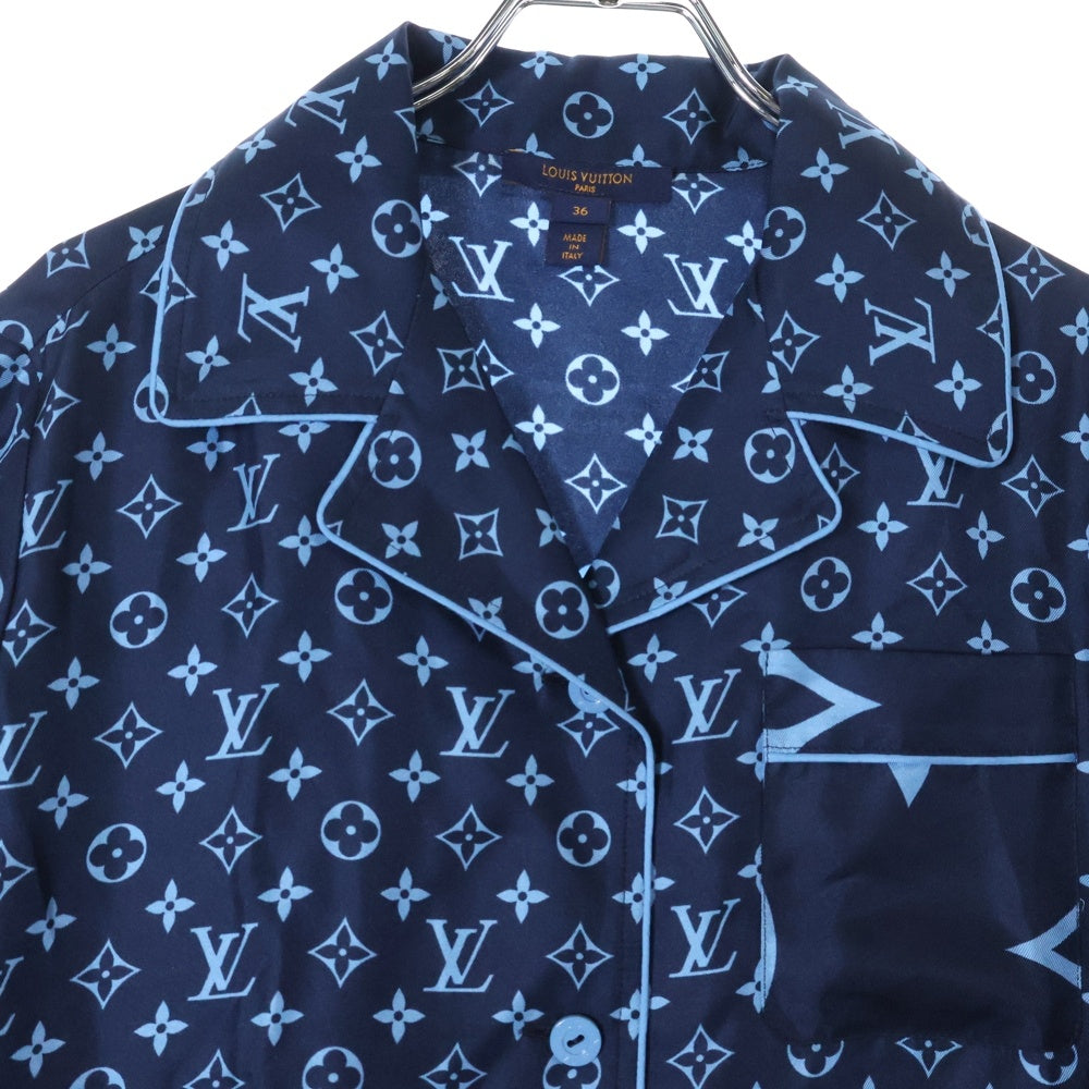 LOUIS VUITTON(ルイヴィトン) 22AW L/S Pajama Shirt W/Pocket 総柄デザイン パジャマシャツ ネイビー/ブルー レディース RW222W PR0 FNBL50