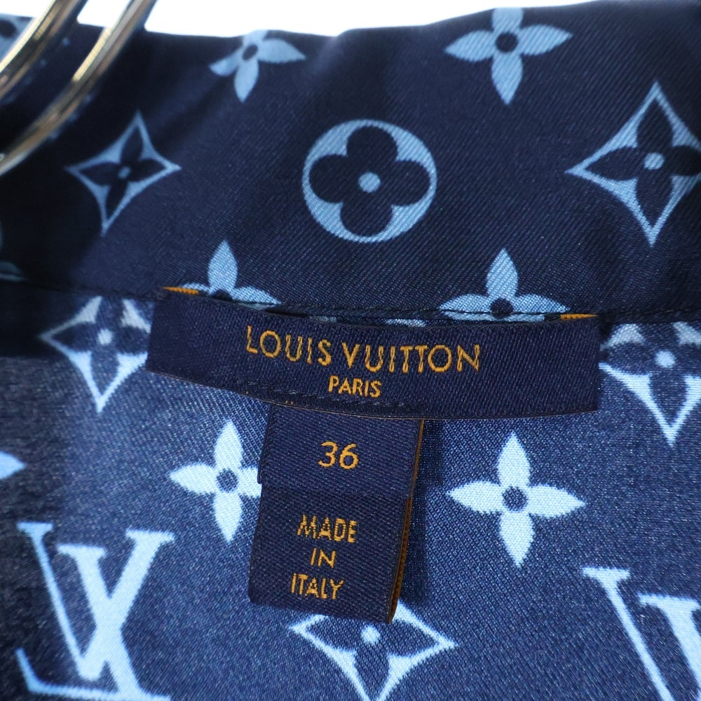 LOUIS VUITTON(ルイヴィトン) 22AW L/S Pajama Shirt W/Pocket 総柄デザイン パジャマシャツ ネイビー/ブルー レディース RW222W PR0 FNBL50