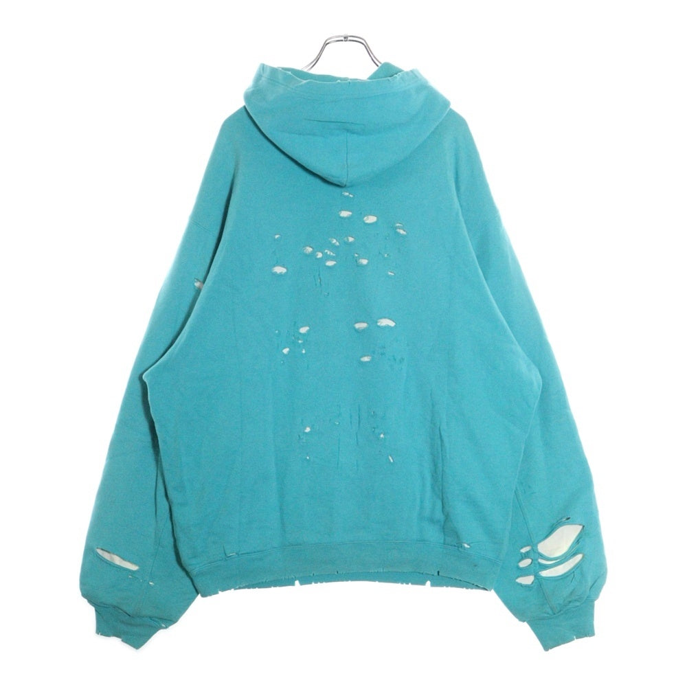 BALENCIAGA(バレンシアガ) 21SS Caps Destroyed Hoodie キャップス デストロイド加工スウェットプルオーバーパーカー ライトブルー 659403 TKVB6