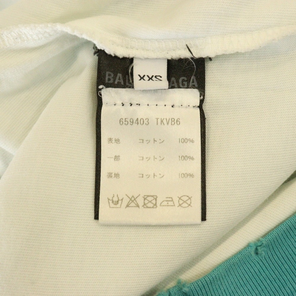 BALENCIAGA(バレンシアガ) 21SS Caps Destroyed Hoodie キャップス デストロイド加工スウェットプルオーバーパーカー ライトブルー 659403 TKVB6