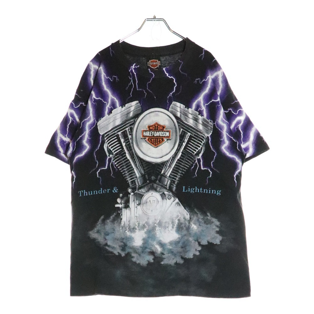 VINTAGE(ヴィンテージ) 90's HARLEY DAVIDSON THUNDER & LIGHTNING ハーレーダビッドソン サンダー&ライティング プリント半袖Tシャツ カットソー ブラック