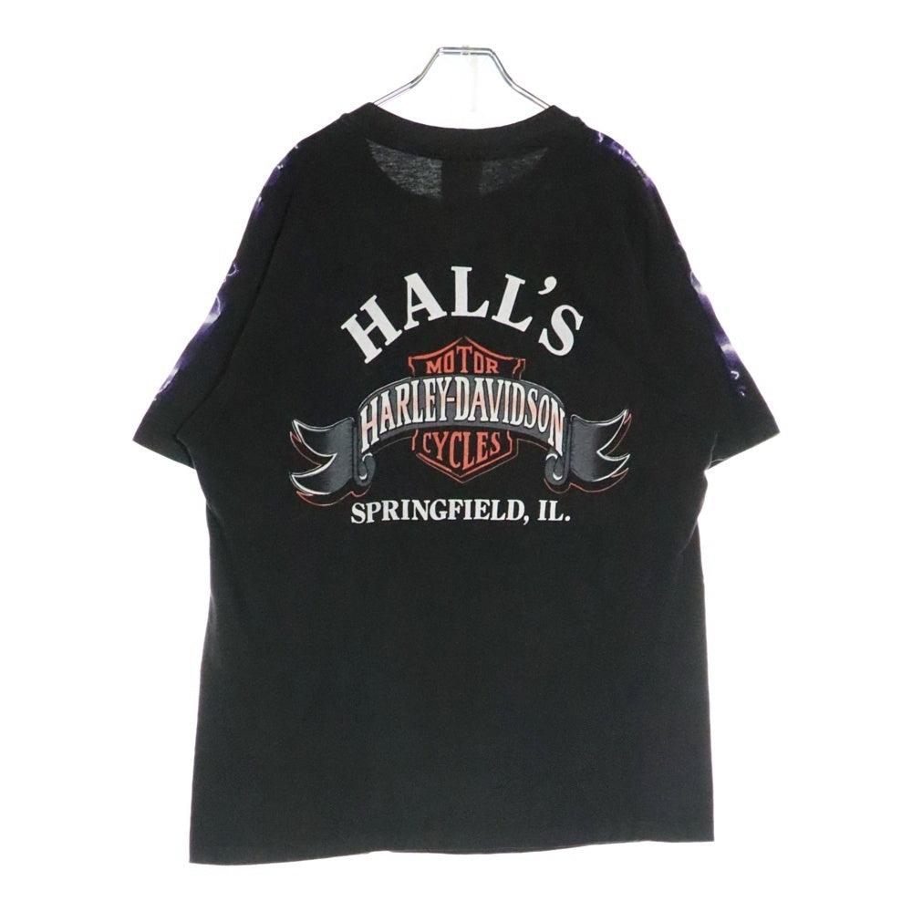 VINTAGE(ヴィンテージ) 90's HARLEY DAVIDSON THUNDER & LIGHTNING ハーレーダビッドソン サンダー&ライティング プリント半袖Tシャツ カットソー ブラック