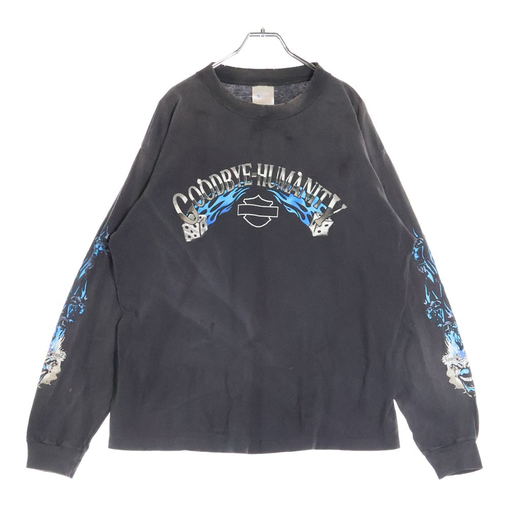 SAINT MICHAEL(セントマイケル) 24AW LS TEE BTFL BASTARS BLAC ヴィンテージ加工 両面アームプリント クルーネック 長袖Tシャツ ブラック SM-YS1-0000-013