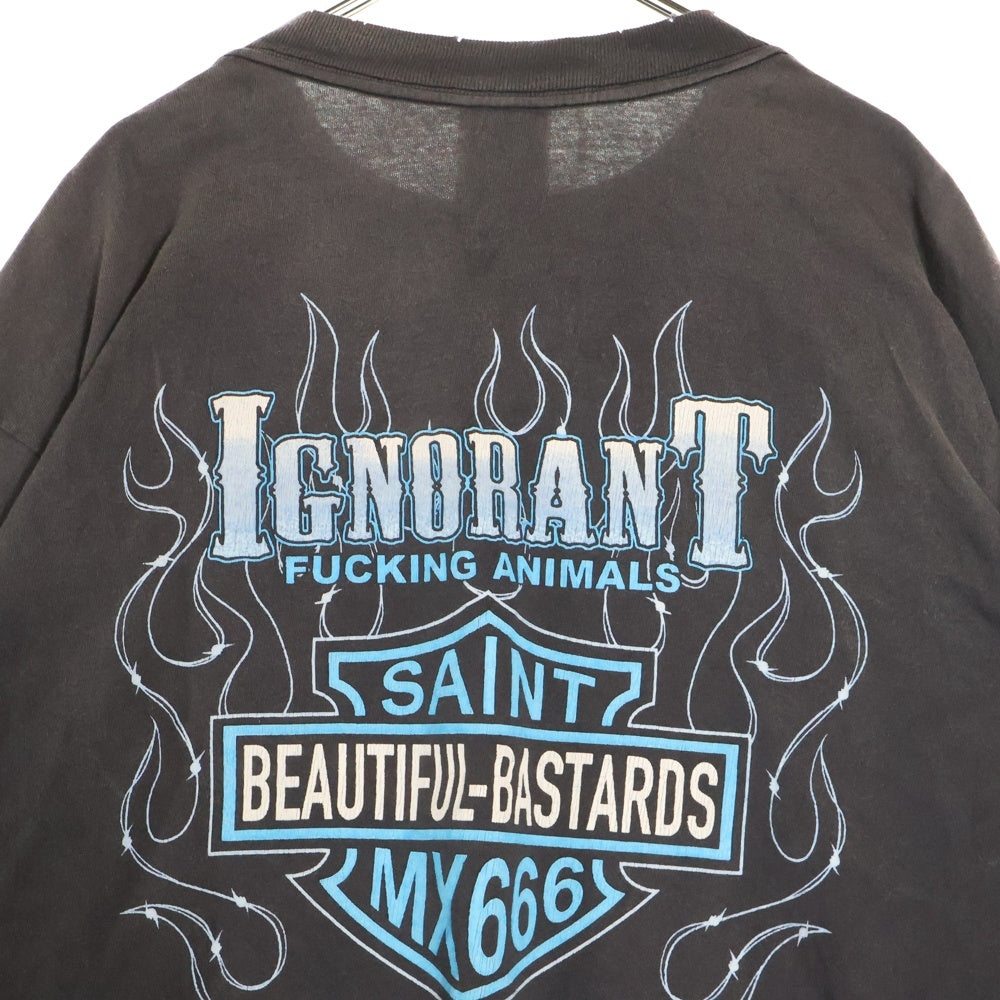 SAINT MICHAEL(セントマイケル) 24AW LS TEE BTFL BASTARS BLAC ヴィンテージ加工 両面アームプリント クルーネック 長袖Tシャツ ブラック SM-YS1-0000-013