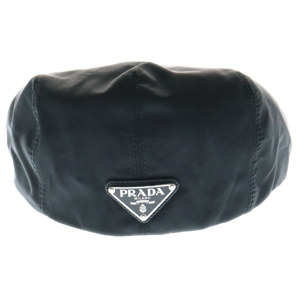 PRADA(プラダ) Re-Nylon トライアングルプレートロゴ ベレー帽 ハンチングハット 帽子 ブラック 2HC224 2DMI レディース