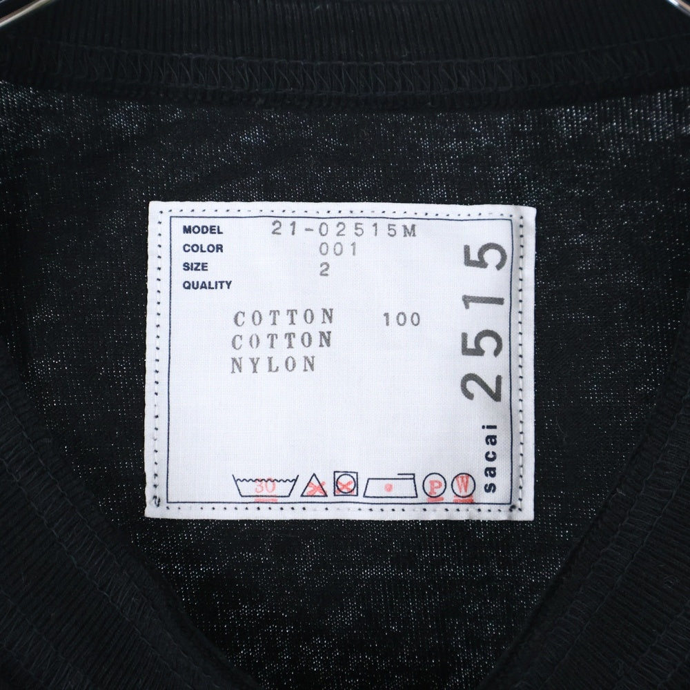 Sacai(サカイ) 21SS COTTON NYLON OXFORD LONG SLEEVE T-SHIRT 袖オックスフォードシャツ切り替え長袖Tシャツ ブラック 21-02515M