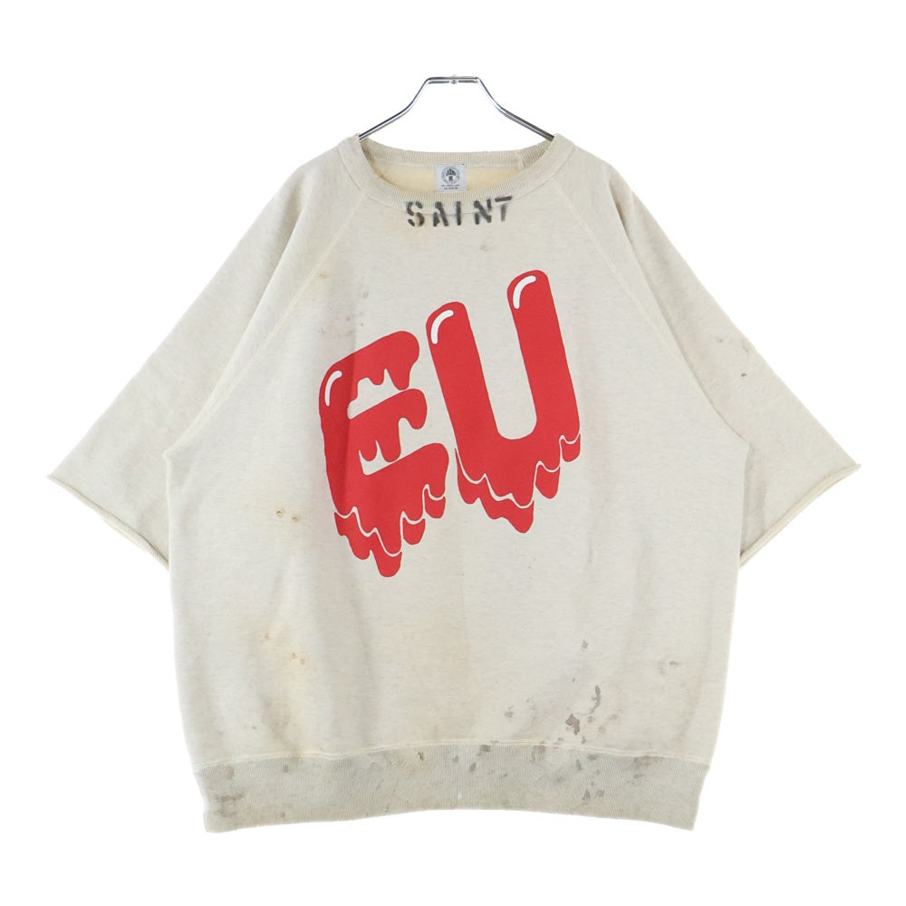 SAINT MICHAEL(セントマイケル) 21AW EU STM SS SWEAT ダメージ加工 プリントスウェット半袖シャツ グレー EU-A21-0000-052
