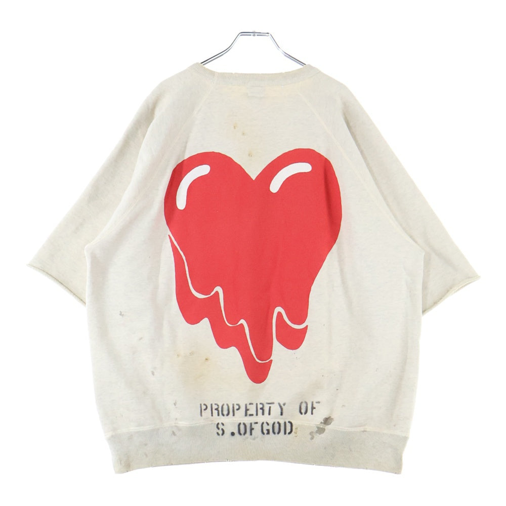 SAINT MICHAEL(セントマイケル) 21AW EU STM SS SWEAT ダメージ加工 プリントスウェット半袖シャツ グレー EU-A21-0000-052