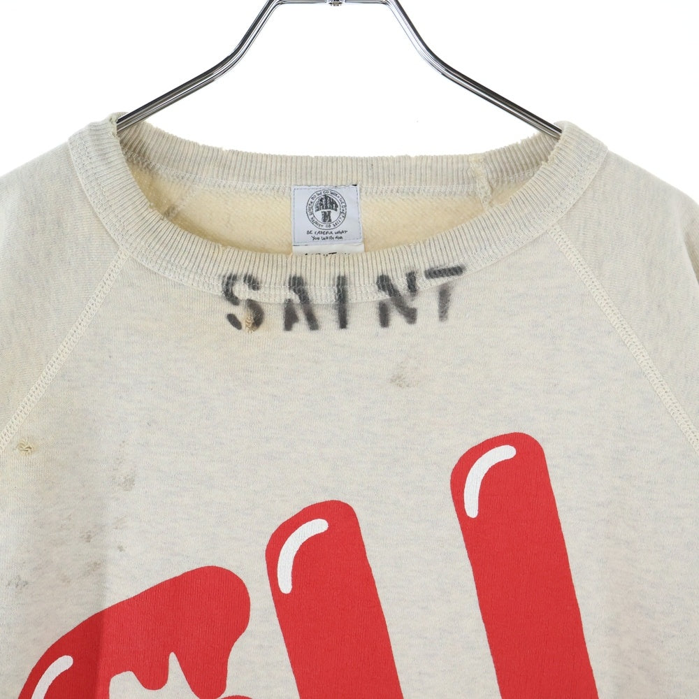 SAINT MICHAEL(セントマイケル) 21AW EU STM SS SWEAT ダメージ加工 プリントスウェット半袖シャツ グレー EU-A21-0000-052