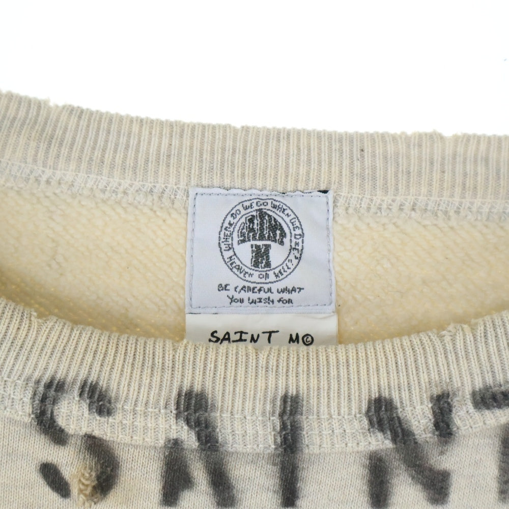 SAINT MICHAEL(セントマイケル) 21AW EU STM SS SWEAT ダメージ加工 プリントスウェット半袖シャツ グレー EU-A21-0000-052