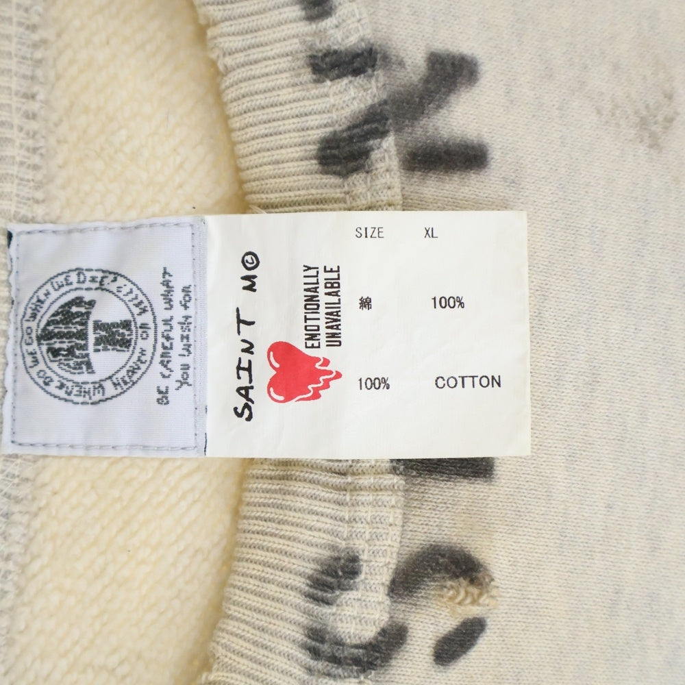 SAINT MICHAEL(セントマイケル) 21AW EU STM SS SWEAT ダメージ加工 プリントスウェット半袖シャツ グレー EU-A21-0000-052