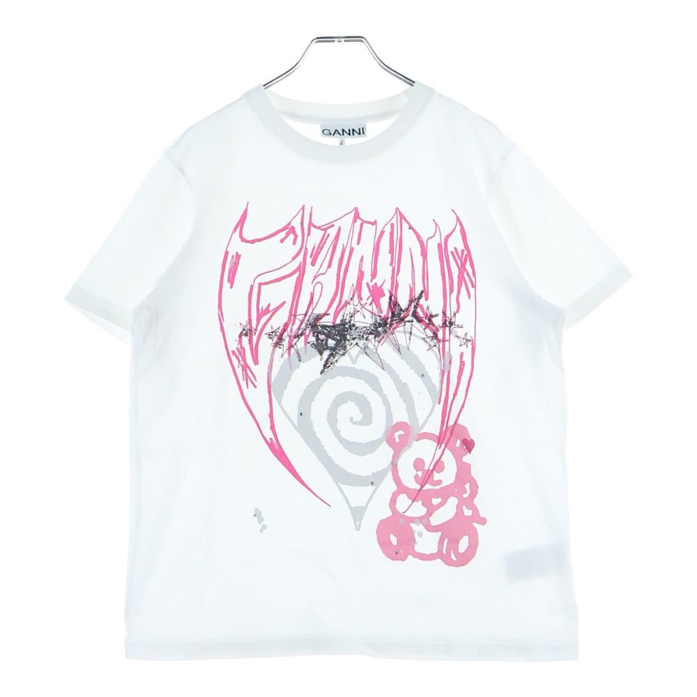 GANNI(ガニー) 24SS Basic Jersey Elements Relaxed T-Shirt プリント 半袖Tシャツ ホワイト T3832 レディース