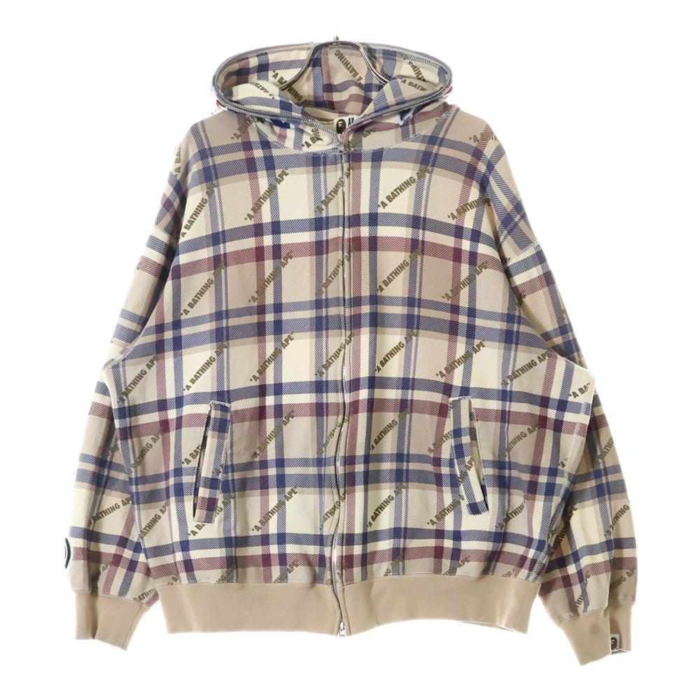 A BATHING APE(アベイシングエイプ) Full Zip Hoodie フルジップ ロゴチェック シャークパーカー ベージュ