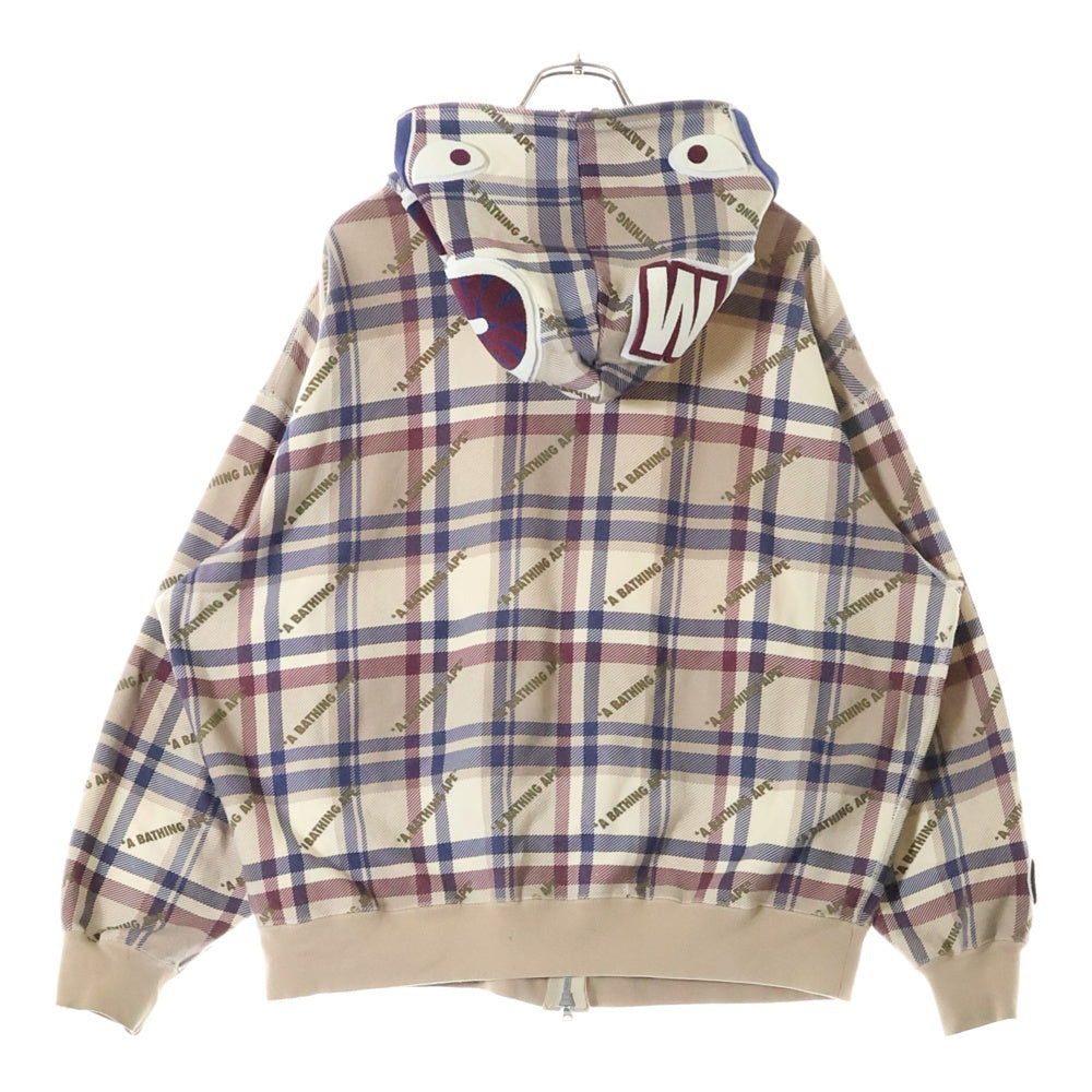 A BATHING APE(アベイシングエイプ) Full Zip Hoodie フルジップ ロゴチェック シャークパーカー ベージュ