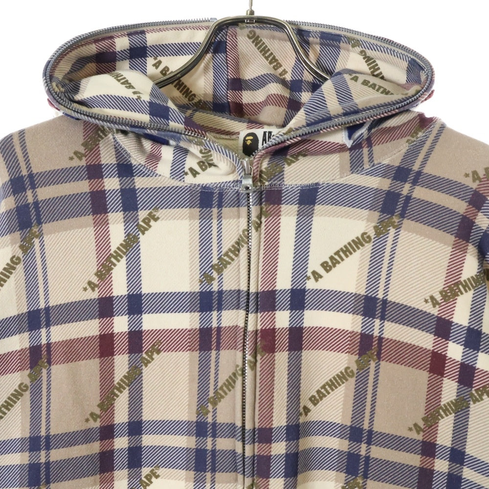 A BATHING APE(アベイシングエイプ) Full Zip Hoodie フルジップ ロゴチェック シャークパーカー ベージュ