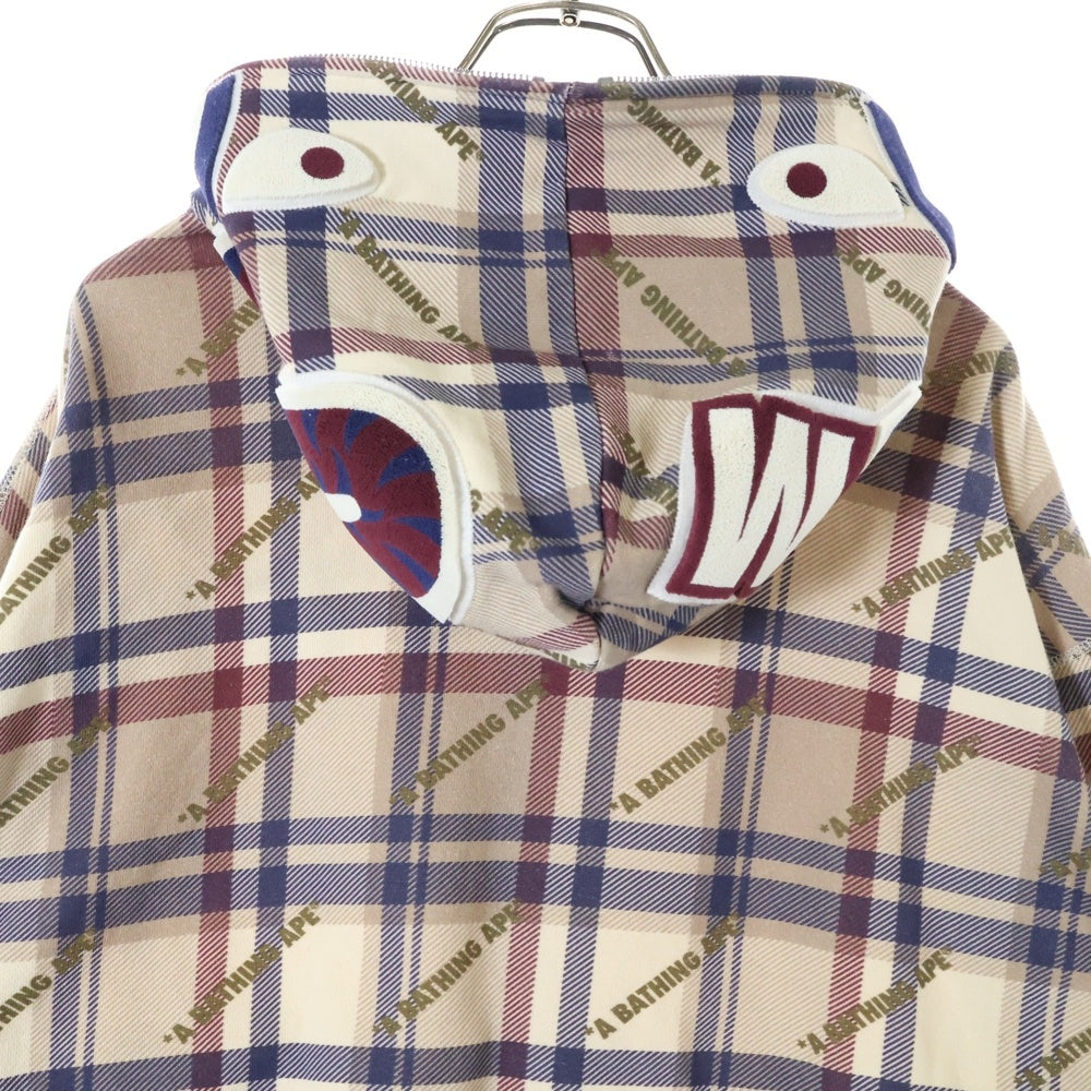 A BATHING APE(アベイシングエイプ) Full Zip Hoodie フルジップ ロゴチェック シャークパーカー ベージュ